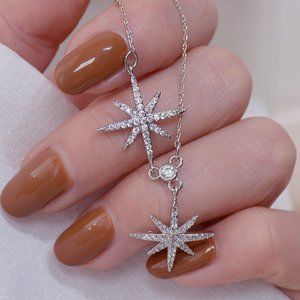 NEW 14K WT Gold Plated Diamond Star Necklace b